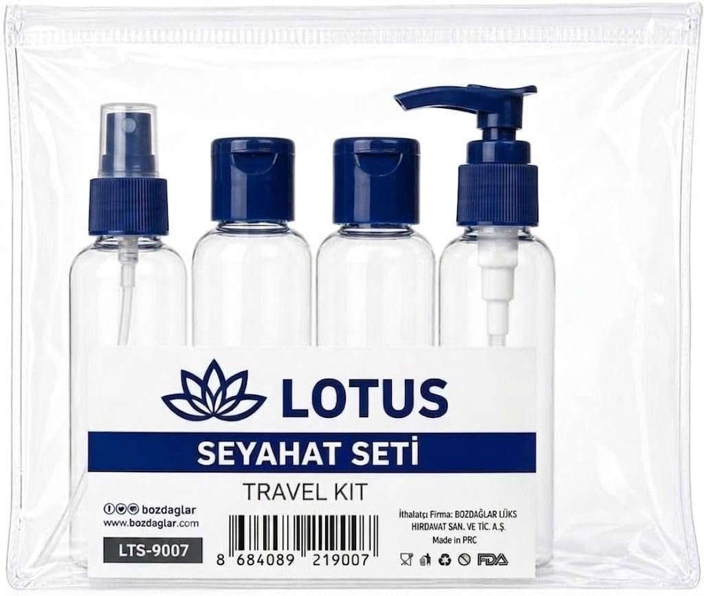 Lotus Şeffaf Seyahat Seti, 4 parça (Lacivert)