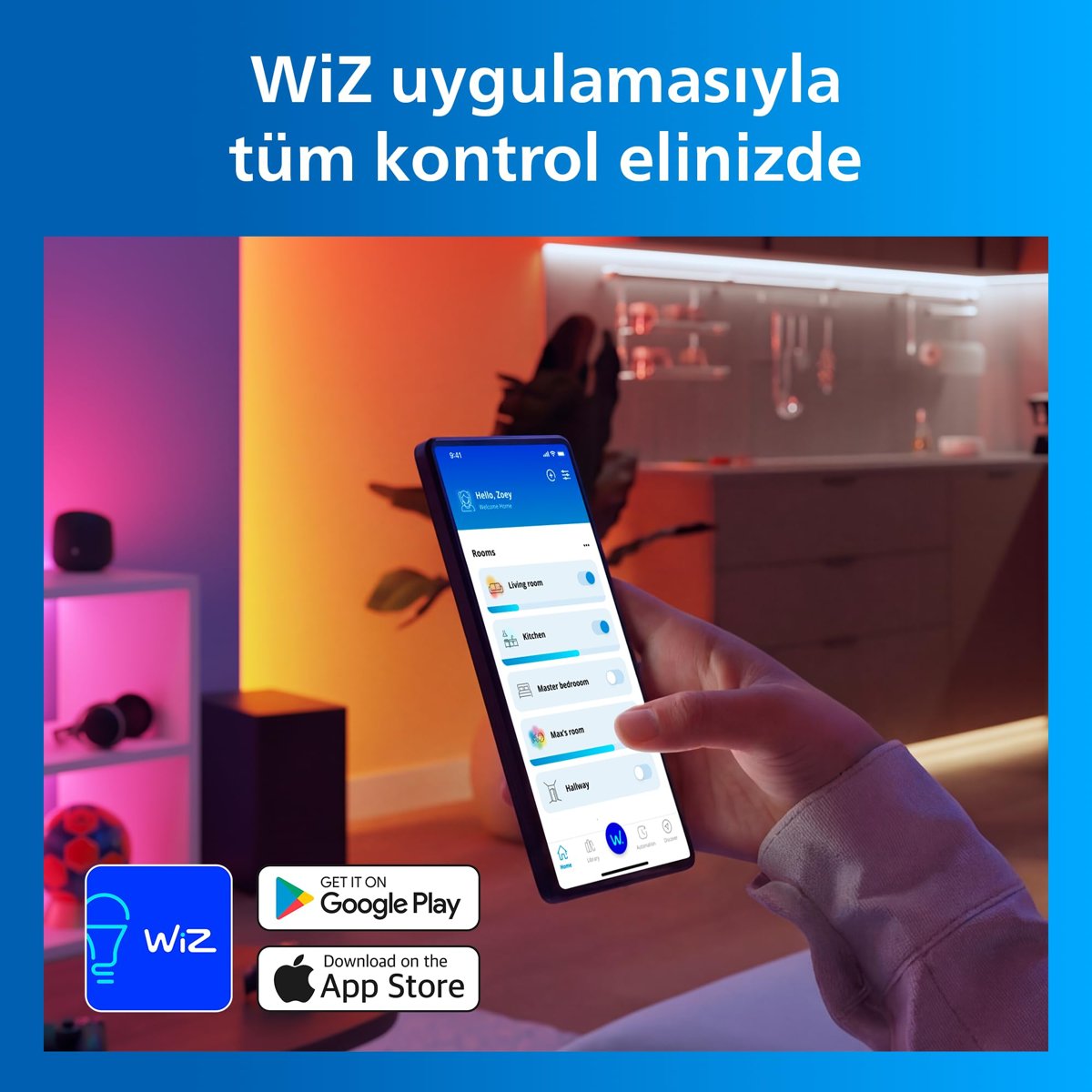 Philips Smart Lighting RGBICWW LED şerit, 5 m, Tip C, çok renkli renk geçişleri, ayarlanabilir beyaz ışık, ortam ışığı, WiZ, Alexa, Google Home, Apple Home ile bağlanır, tekli paket