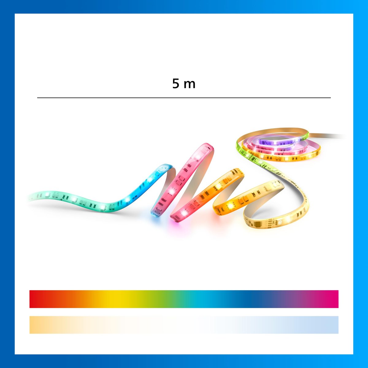 Philips Smart Lighting RGBICWW LED şerit, 5 m, Tip C, çok renkli renk geçişleri, ayarlanabilir beyaz ışık, ortam ışığı, WiZ, Alexa, Google Home, Apple Home ile bağlanır, tekli paket
