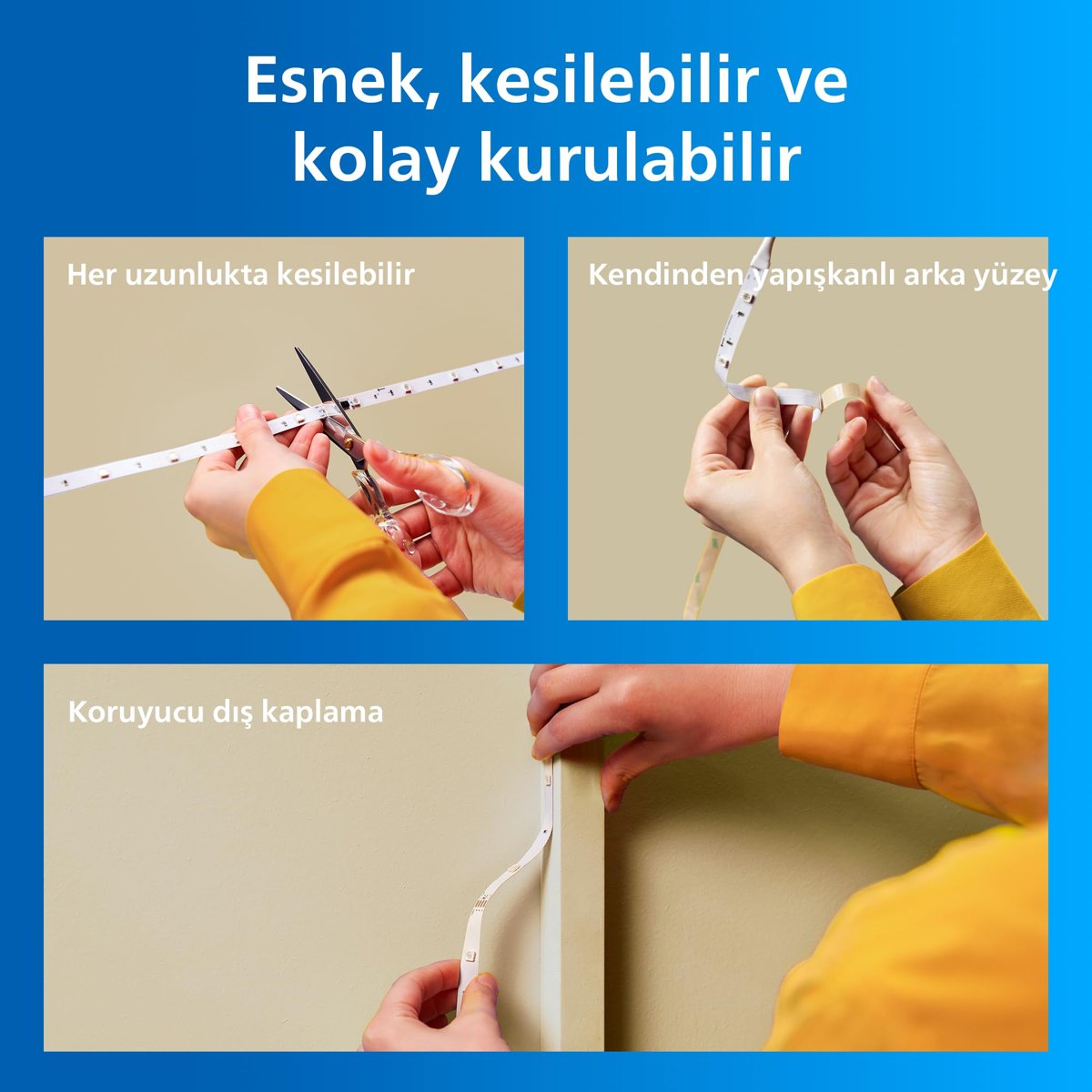 Philips Smart Lighting RGBICWW LED şerit, 5 m, Tip C, çok renkli renk geçişleri, ayarlanabilir beyaz ışık, ortam ışığı, WiZ, Alexa, Google Home, Apple Home ile bağlanır, tekli paket