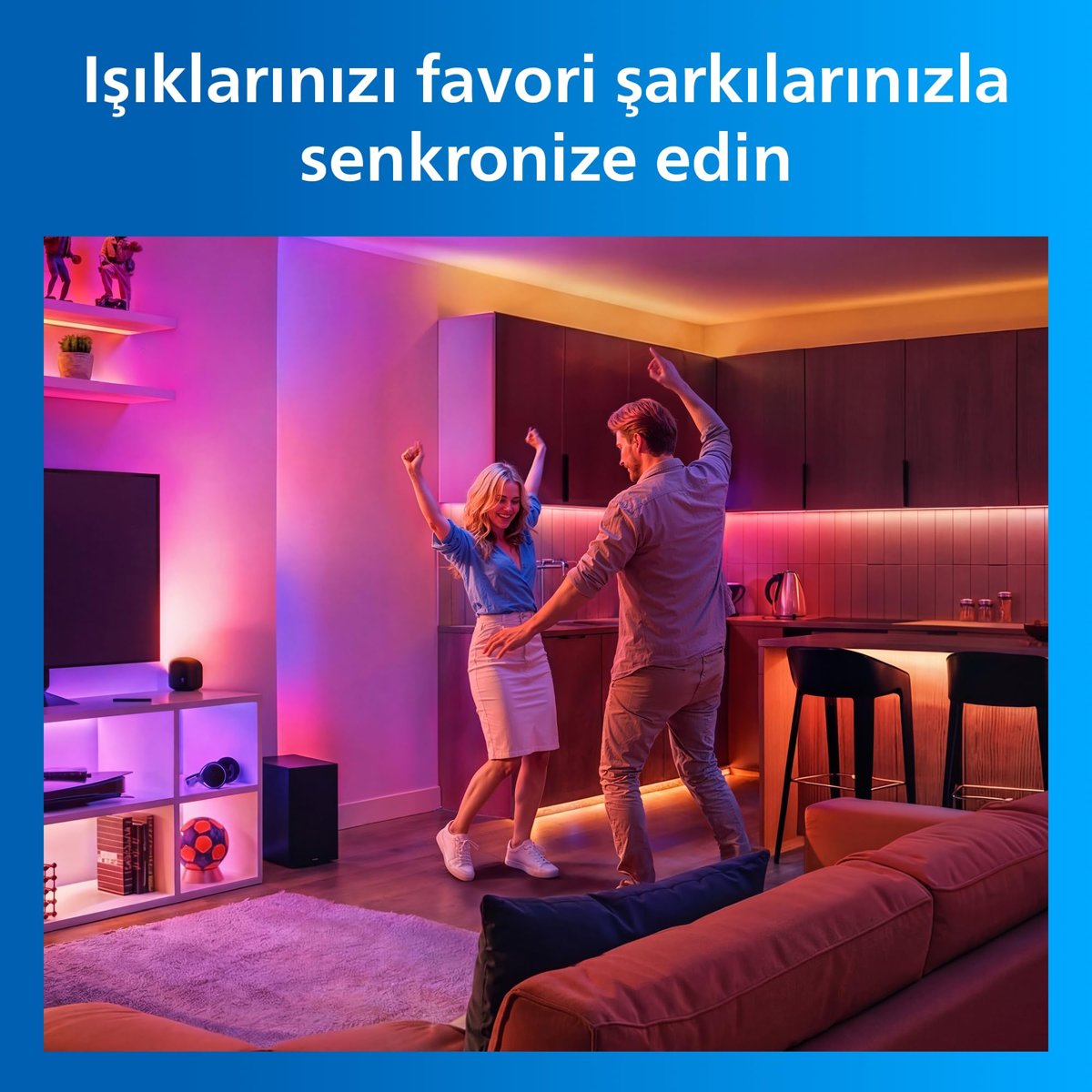 Philips Smart Lighting RGBICWW LED şerit, 5 m, Tip C, çok renkli renk geçişleri, ayarlanabilir beyaz ışık, ortam ışığı, WiZ, Alexa, Google Home, Apple Home ile bağlanır, tekli paket