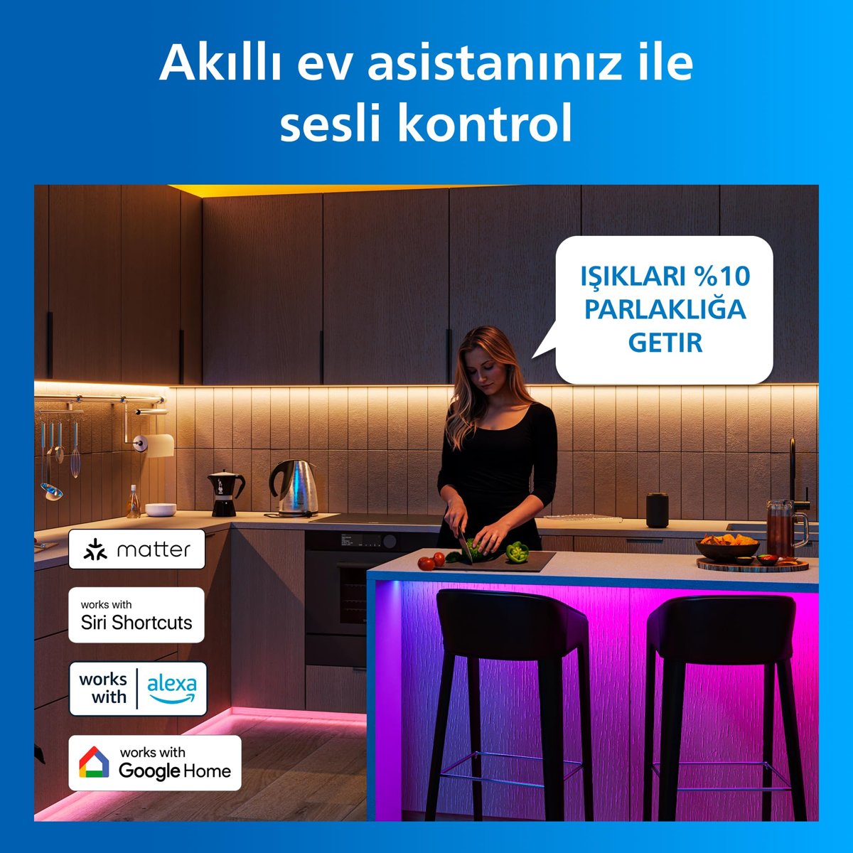 Philips Smart Lighting RGBICWW LED şerit, 5 m, Tip C, çok renkli renk geçişleri, ayarlanabilir beyaz ışık, ortam ışığı, WiZ, Alexa, Google Home, Apple Home ile bağlanır, tekli paket