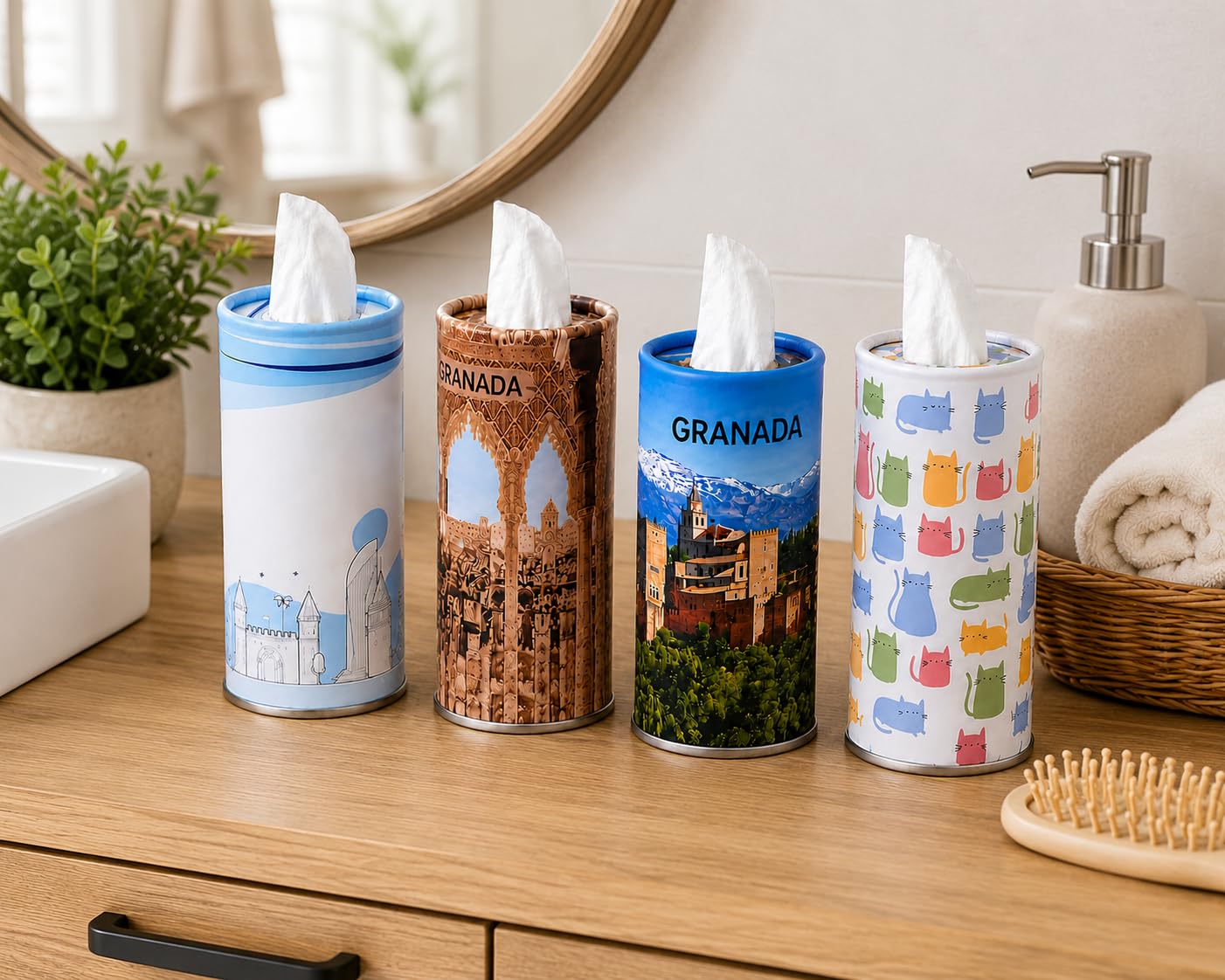 Orret Home 4 Adet Araç Bardaklığı Uyumlu Peçetelik Araç İçi Peçete Kutusu Silindir Peçete Dispenseri Bardaklık Tipi Peçete Tutucu Oto Aksesuarı Ev Ofis Kullanımı (ASORTİ DESEN)