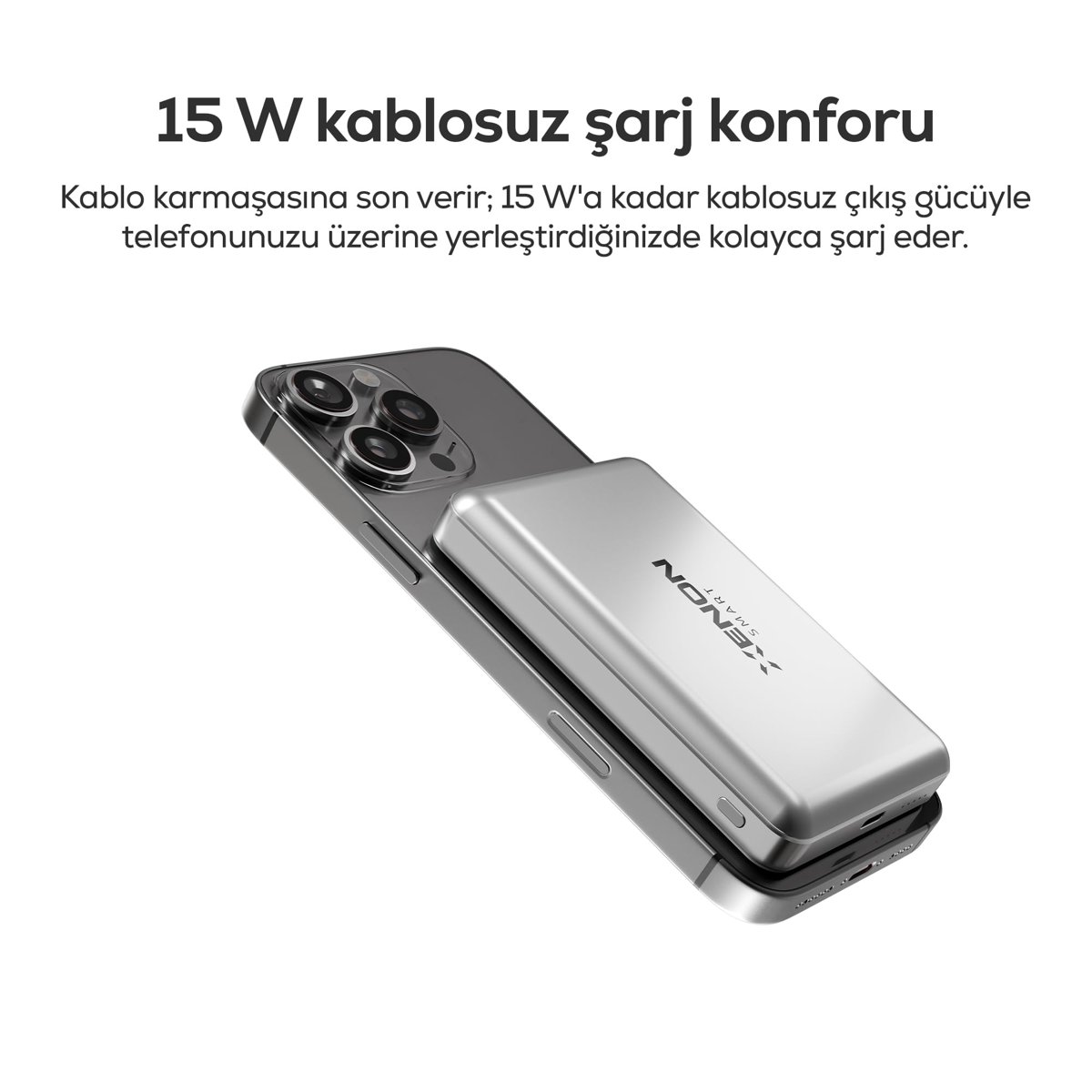Xenon Smart MagSafe Uyumlu Powerbank | 10000 mAh 15W Kablosuz 22.5W Kablolu Hızlı Şarj Alüminyum Kasa X6441