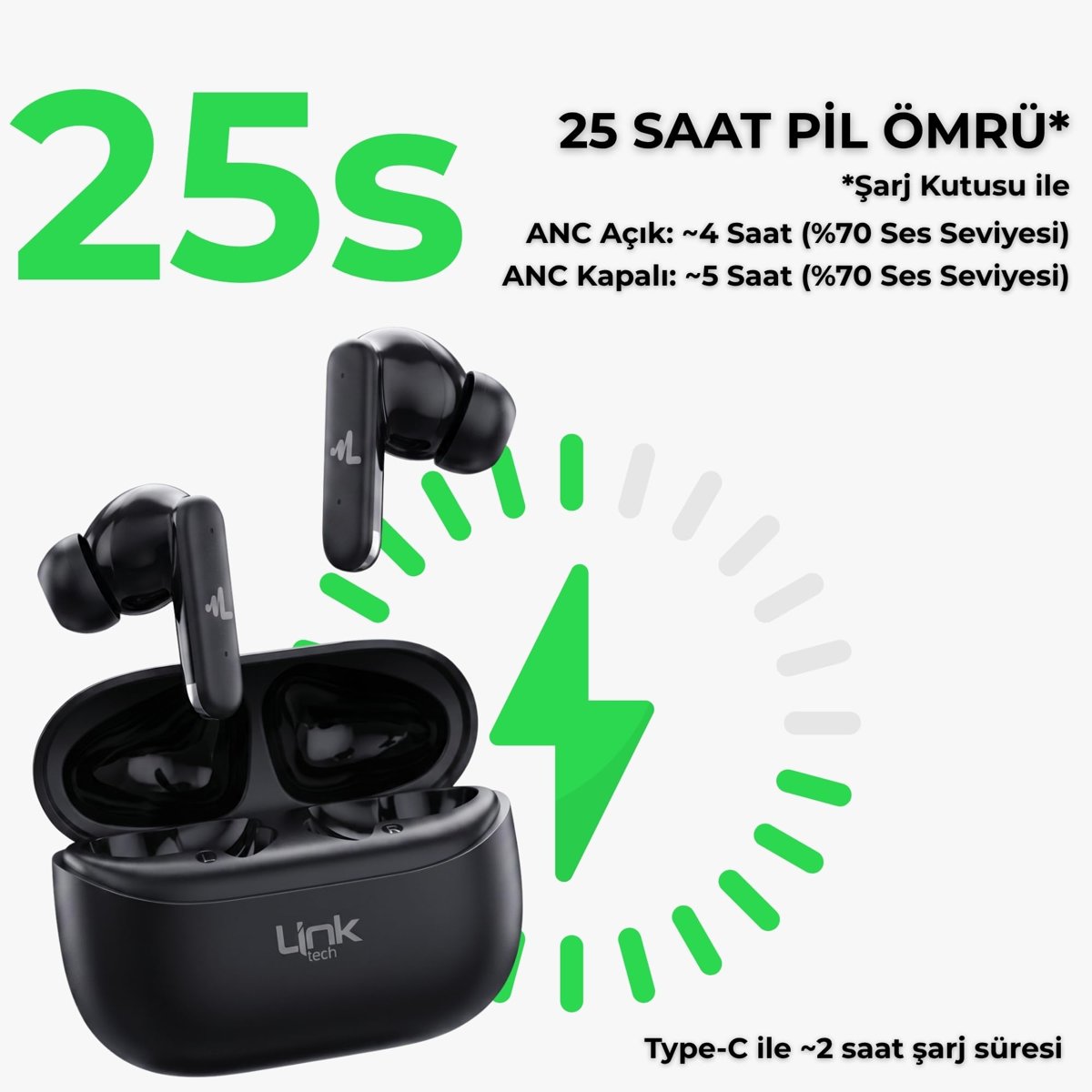 S160 ANC Kablosuz Bluetooth Kulaklık (Siyah)