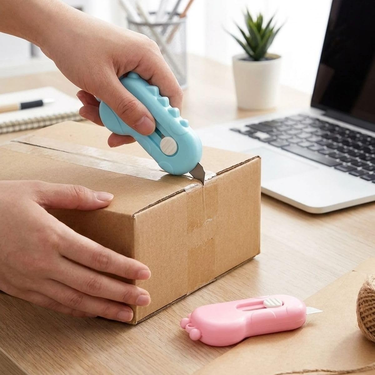 BUFFER® Dinozor Tasarımlı 2’li Mini Makas ve Falçata Seti – Pratik Kargo Paket Açıcı Aparat
