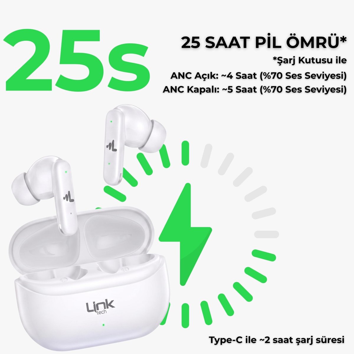 S160 ANC Kablosuz Bluetooth Kulaklık (Beyaz)