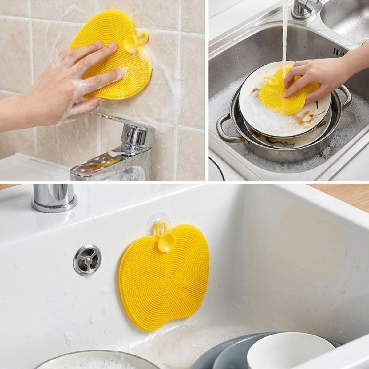 BUFFER® Elma Şekilli Silikon Bulaşık Yıkama Matı – Çok Amaçlı Mutfak ve Banyo Süngeri