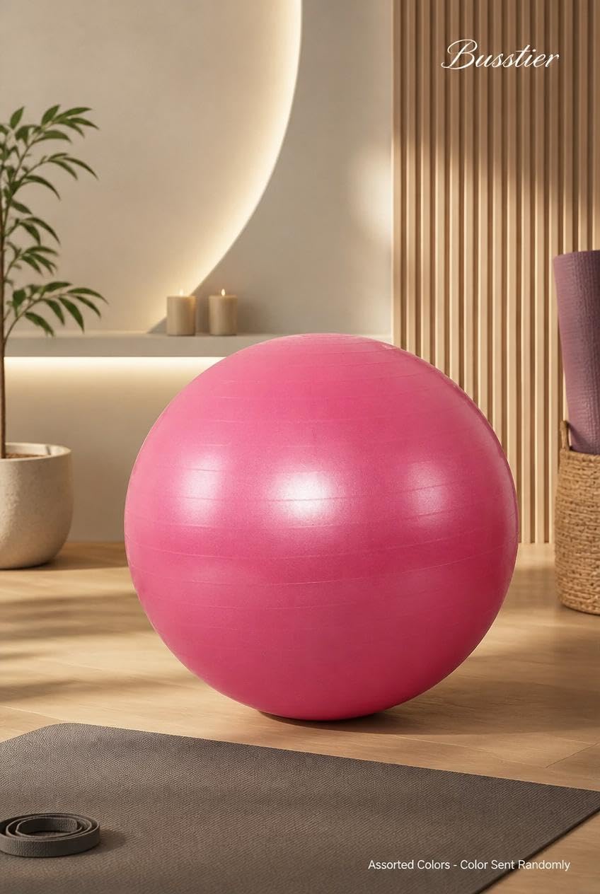 Busstier Pilates Topu 65 cm, Denge ve Egzersiz Çalışmaları İçin Fitness Topu, Evde Spor ve Esneme Antrenmanlarına Uygun, Asorti Renk