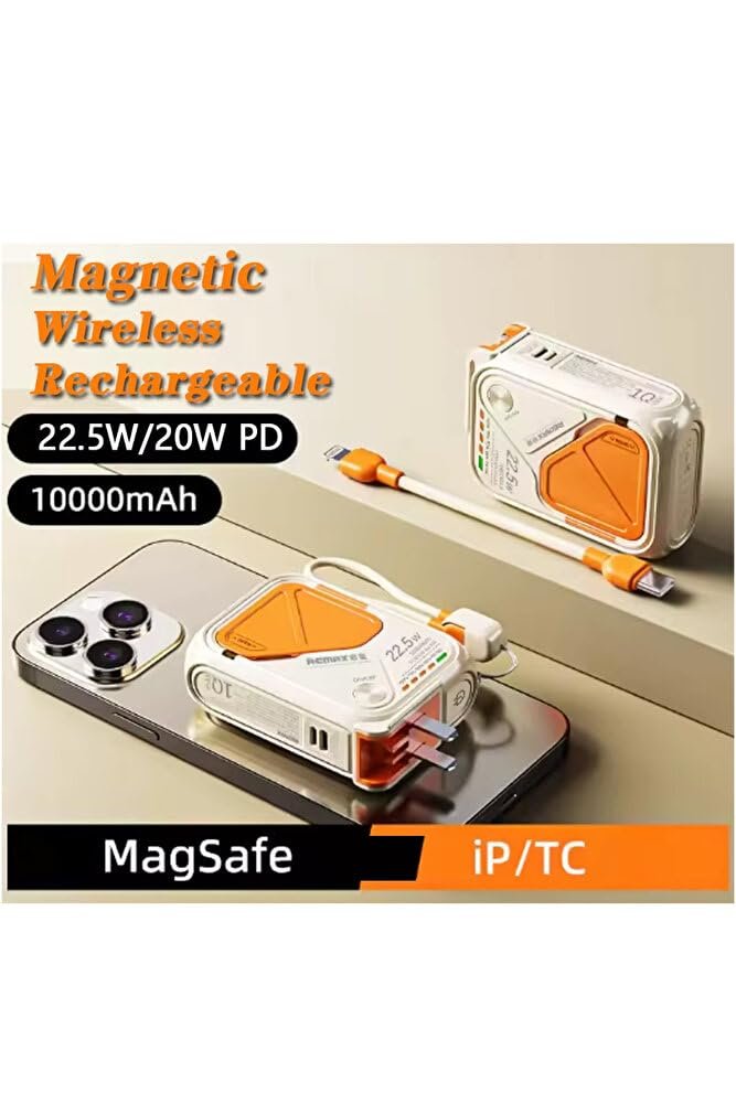 5in1 10.000 mAh Magsafe Uyumlu Powerbank | PD Hızlı Şarj 22.5W | Katlanabilir Fişli | Standlı