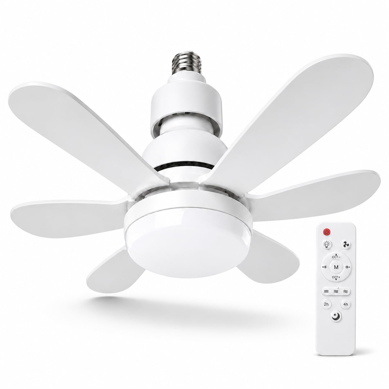 Orret Home Kumandalı LED Ampul Vantilatör 30W 1550 Lümen, E27 Sabit Duya Uyumlu Tavan Vantilatörü, 3 Işık Modu 3 Pervane Hızı, 46 cm 6 Kanatlı Sessiz Fanlı Lamba, Beyaz