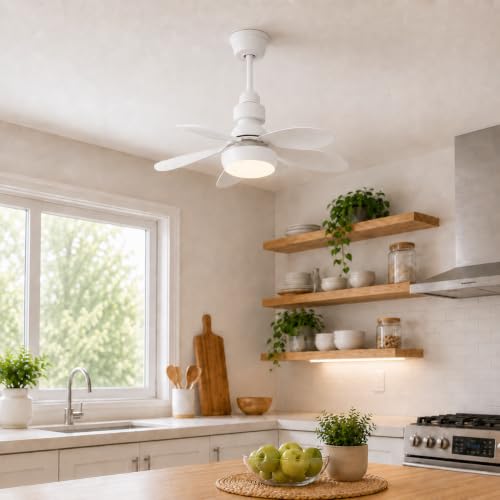 Orret Home Kumandalı LED Ampul Vantilatör 30W 1550 Lümen, E27 Sabit Duya Uyumlu Tavan Vantilatörü, 3 Işık Modu 3 Pervane Hızı, 46 cm 6 Kanatlı Sessiz Fanlı Lamba, Beyaz
