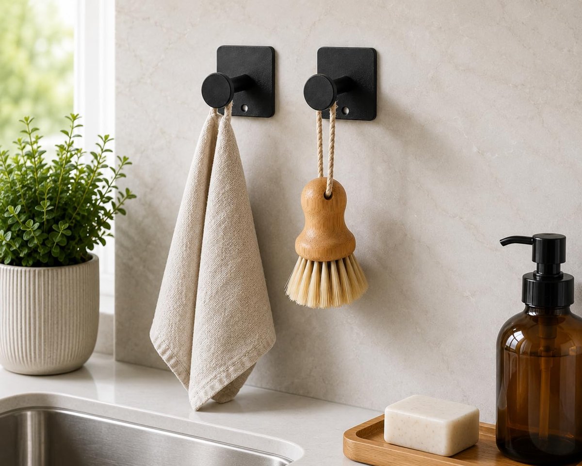 Orret Home Tekli Yapışkanlı Metal Siyah Askı, Delmeden Duvara Monte Havlu Askısı, Çanta Askısı, Mutfak Banyo Askısı, Paslanmaz Yapışkanlı Duvar Askısı, Modern Kare Tabanlı Askı Aparatı