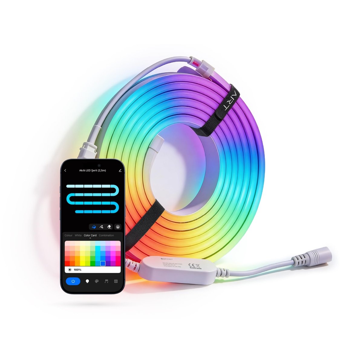Şımart Akıllı Neon LED Şerit, 2,5 Metre, RGB Çok Renkli, İç Mekan