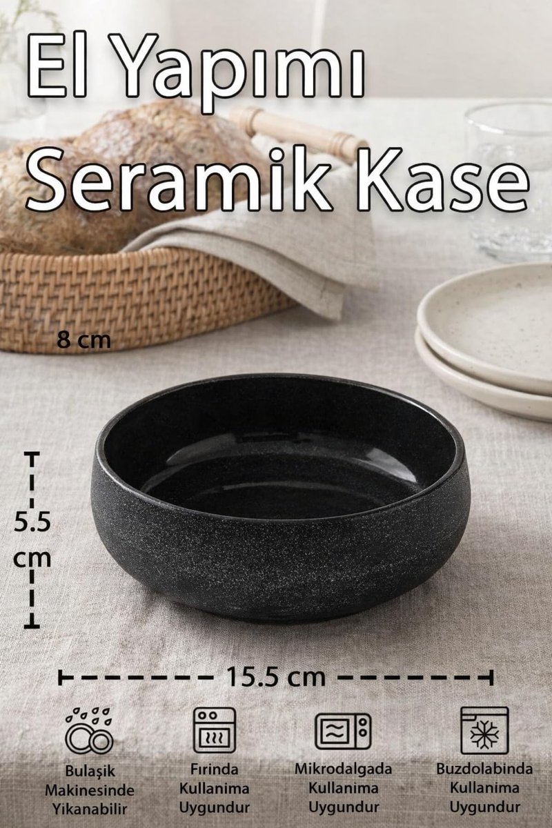 El Yapımı Seramik Salata Kasesi, Yulaf Granola ve Kahvaltı Kasesi, Sağlıklı Beslenme ve Diyet Kabı, Smoothie Bowl, Açai Bowl, Çorba Servis Kabı, Orta Boy Kase, Mikrodalga Uyumlu, MIDNIGHT