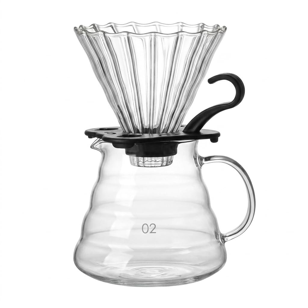 Deconox Profesyonel Cam Kahve Demleme Seti (Pour Over Dripper & Karaf) - 600 ml Kapasiteli Borosilikat Filtre Kahve Seti