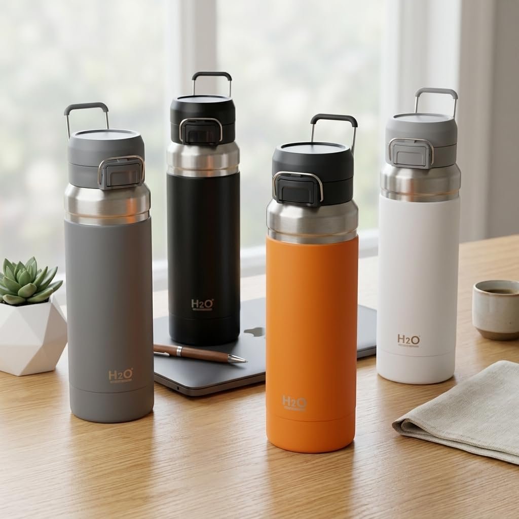 Deconox Paslanmaz Çelik Termos Matara - 1000 ML (1 Litre) Kapasiteli, Renk Seçenekli Isı Yalıtımlı Çelik Suluk (BEYAZ)