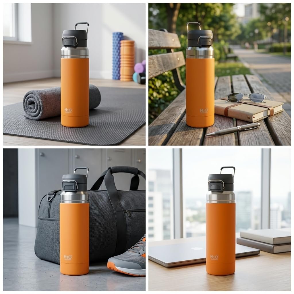 Deconox Paslanmaz Çelik Termos Matara - 1000 ML (1 Litre) Kapasiteli, Renk Seçenekli Isı Yalıtımlı Çelik Suluk (TURUNCU)