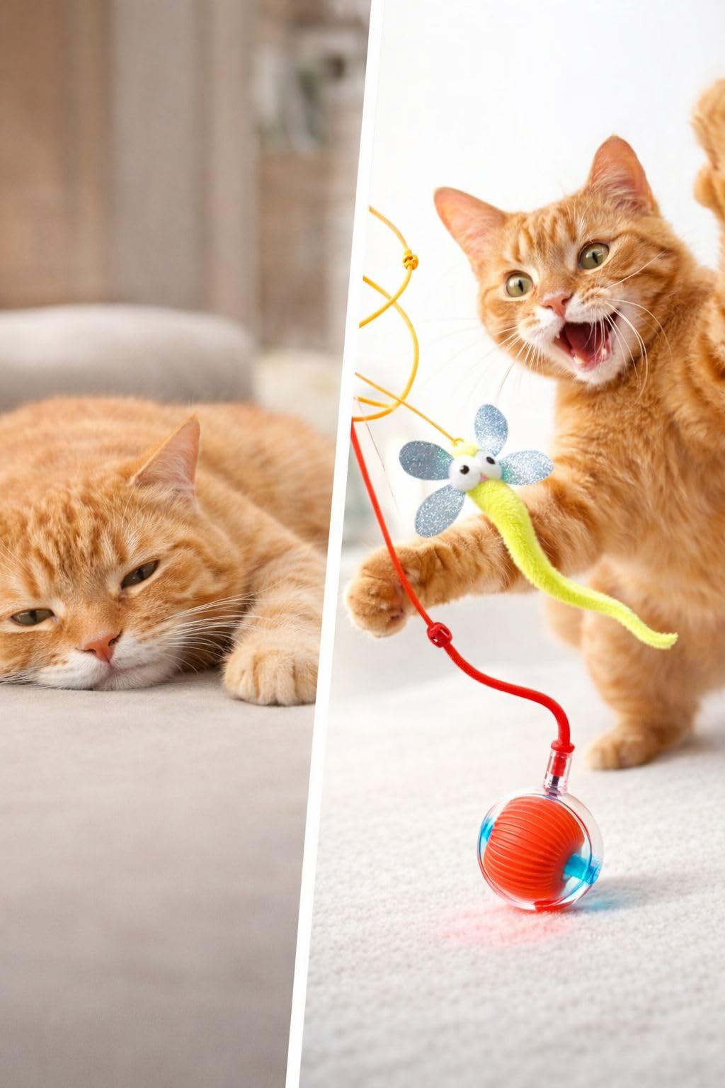 Busstier Akıllı Kedi Topu ve Yusufçuk Elastik Kedi Oltası Seti, Asılabilir İnteraktif Kedi Oyuncağı, Ev Kedileri İçin Oyun ve Aktivite Seti