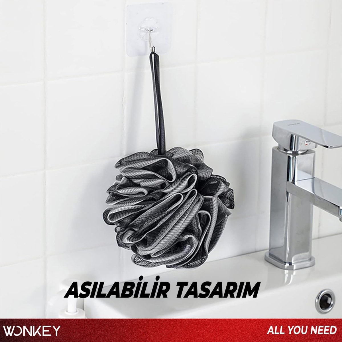 WONKEY - Premium Banyo Lifi ve Duş Lif, Yumuşak Vücut Yıkama Lifi, Karışık Renkli Banyo Kesesi, Peeling Etkili Kese, Vücut Keseleme Süngeri- 2'li Paket