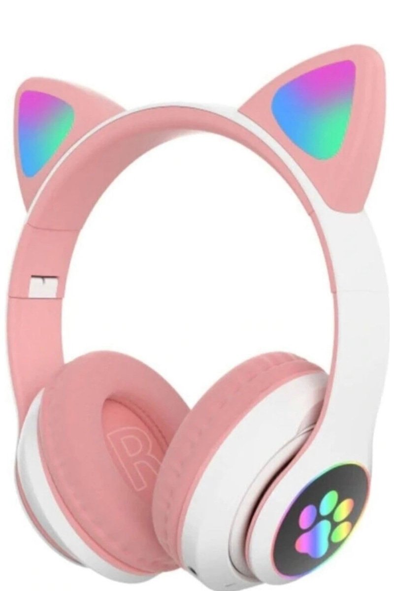 AKG Led Işıklı Stn28 Kedi Kulak Bluetooth Kulaklık, Pembe, Kablosuz