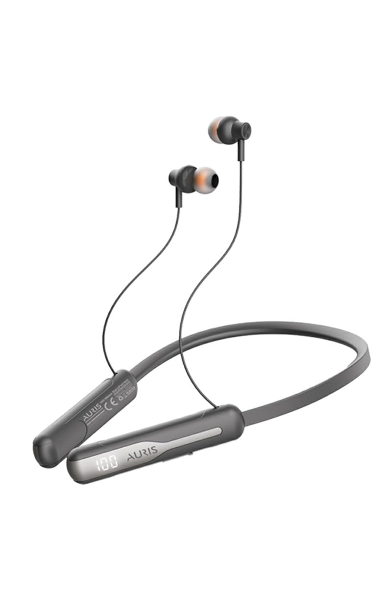 Auris BT28 Boyun Askılı Bluetooth Kulaklık, 250 Saat Pil Ömrü, LCD Göstergeli, Mikrofonlu, Gri