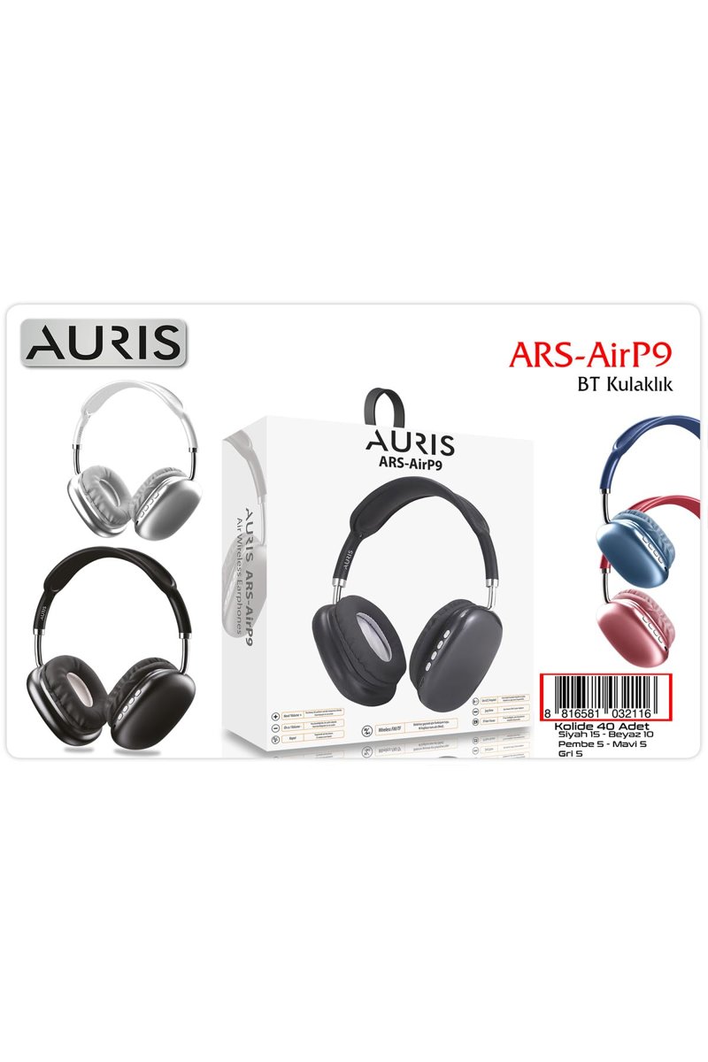Auris ARS-AirP9 Bluetooth Kablosuz Kulak Üstü Kulaklık, Siyah