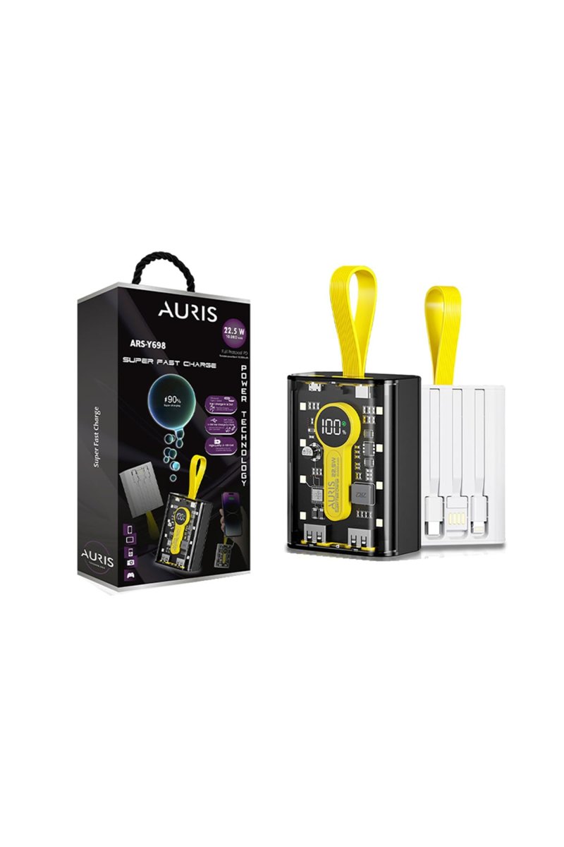 Auris Y698 22.5W 10000 mAh Super Fast Power Bank, Kablolu, Beyaz