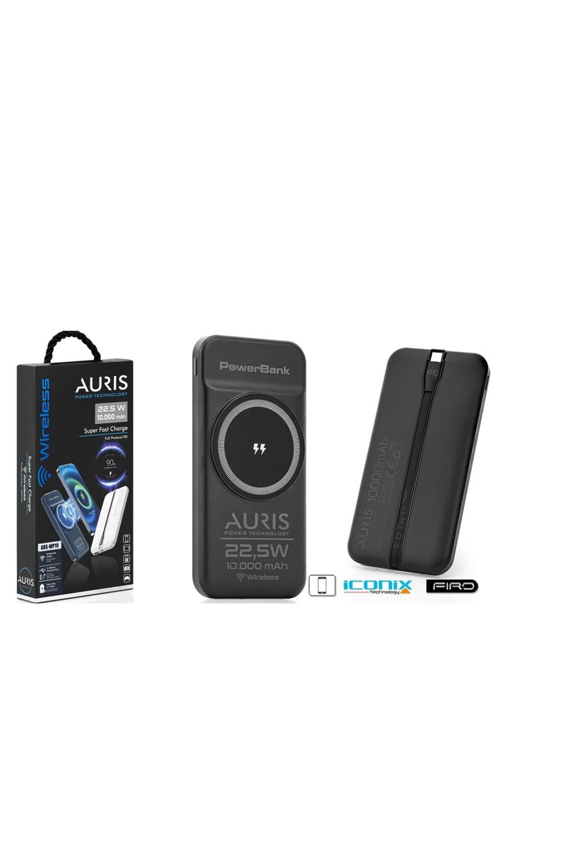 Auris WP19 10.000 mAh Powerbank, 15 Watt Wireless Charging, Beyaz