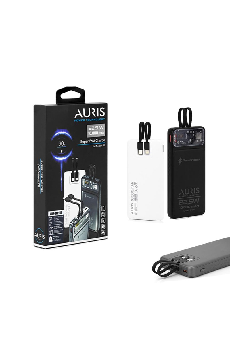 Auris Dx159 10.000 mAh 22.5W Çift Girişli Süper Hızlı Taşınabilir Şarj Aleti Powerbank, Beyaz
