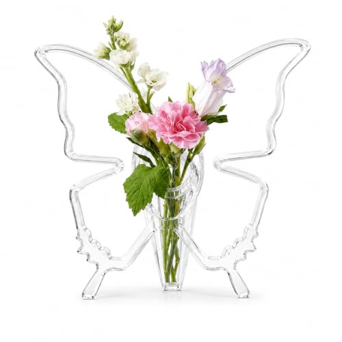 Orret Home Mini Kelebek Vazo Şeffaf Plastik Akrilik Vazo, 20x19 cm Dekoratif Çiçeklik, Masa Üstü Salon Yatak Odası Ofis Süs Vazosu, Modern Kelebek Tasarımlı Şeffaf Çiçek Vazoluğu