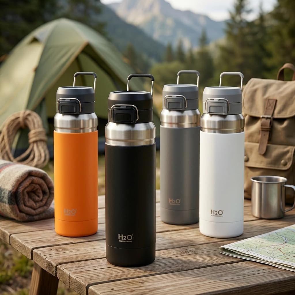 Deconox Paslanmaz Çelik Termos Matara - 1000 ML (1 Litre) Kapasiteli, Renk Seçenekli Isı Yalıtımlı Çelik Suluk (SİYAH)