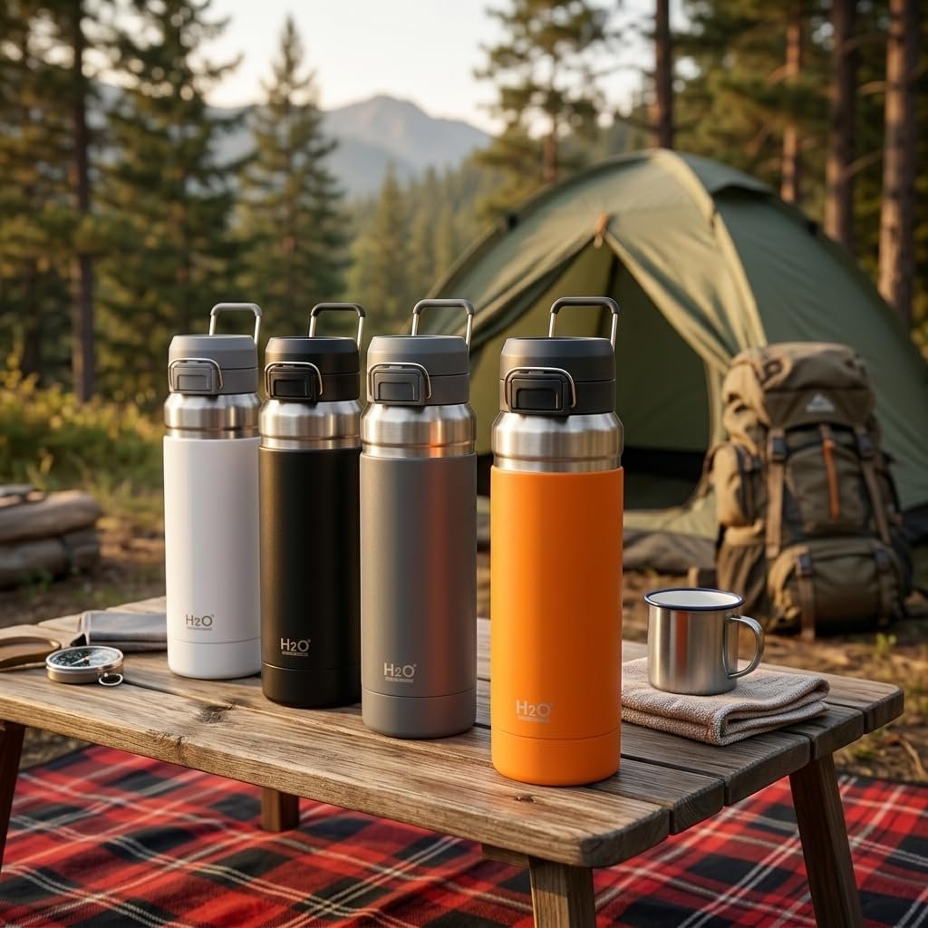 Deconox Paslanmaz Çelik Termos Matara - 1000 ML (1 Litre) Kapasiteli, Renk Seçenekli Isı Yalıtımlı Çelik Suluk (SİYAH)