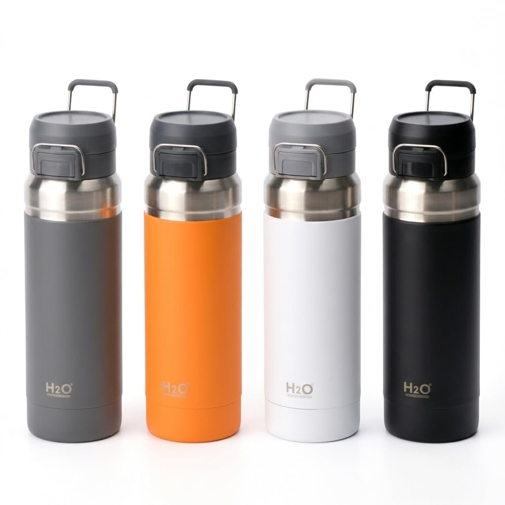 Deconox Paslanmaz Çelik Termos Matara - 1000 ML (1 Litre) Kapasiteli, Renk Seçenekli Isı Yalıtımlı Çelik Suluk (SİYAH)