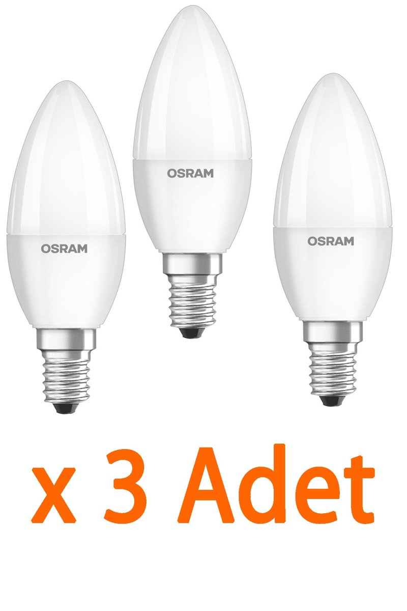 OSRAM LED Mum Ampul E14, 7,5W ile 60W Aydınlatma, 806 Lümen, 4000K Günışığı, 11,5 cm, 3 Adet