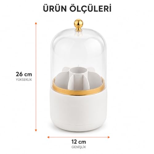 Orret Home 7 Bölmeli Kapaklı Makyaj Fırçası Organizeri, Şeffaf Kapaklı Kompakt Kozmetik Düzenleyici, Gold Detaylı Tozdan Koruyan Makyaj Malzemesi Kutusu