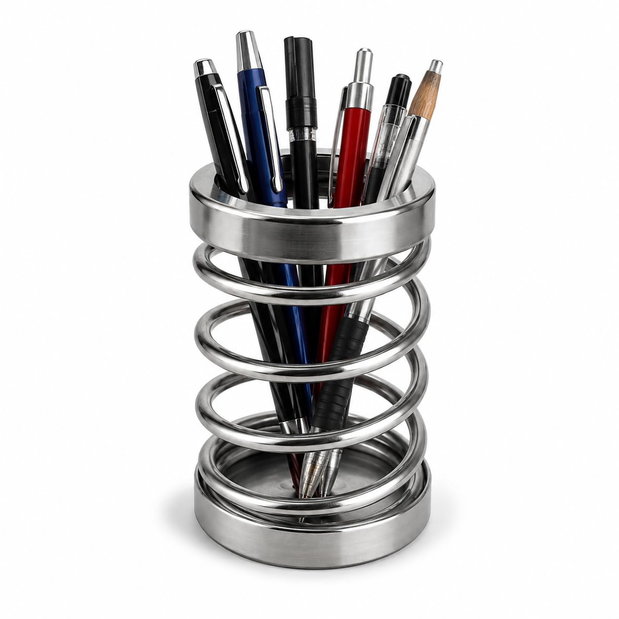 Orret Home Metal Spiral Kalemlik, Paslanmaz Çelik Yay Tasarımlı Masaüstü Kalemlik, Gümüş Ofis Kalem Tutucu, Modern Masa Düzenleyici Organizer, 12 cm