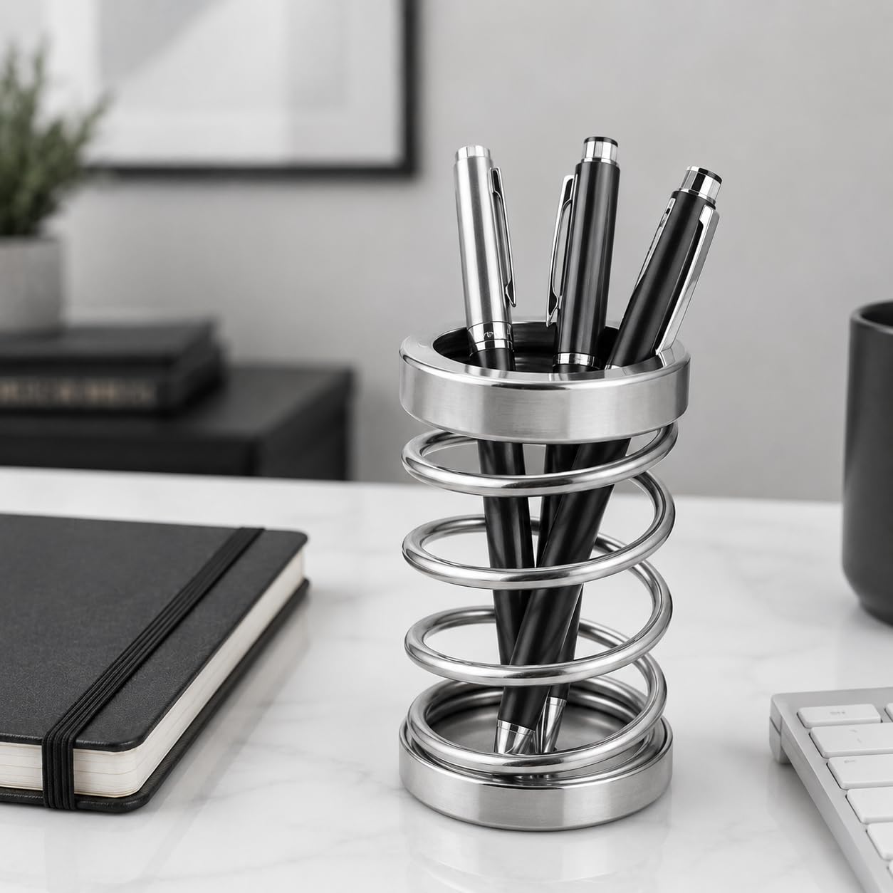 Orret Home Metal Spiral Kalemlik, Paslanmaz Çelik Yay Tasarımlı Masaüstü Kalemlik, Gümüş Ofis Kalem Tutucu, Modern Masa Düzenleyici Organizer, 12 cm