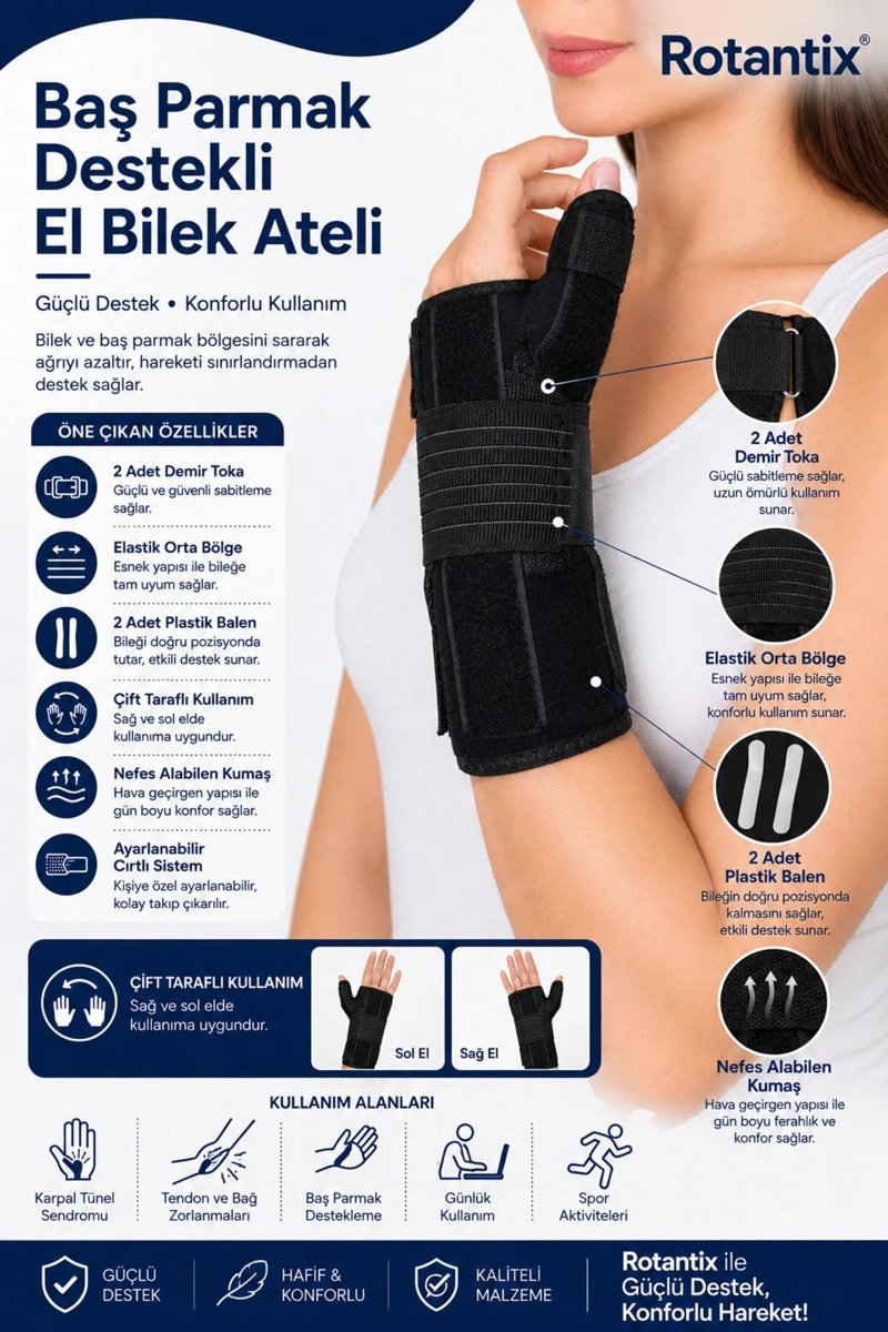 Baş Parmak Destekli El Bilek Ateli Siyah Standart