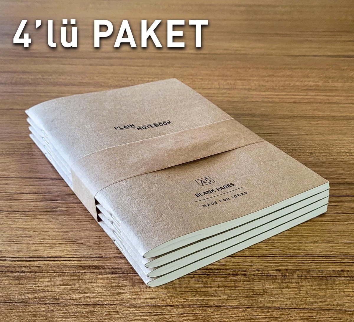 Etika A5 Kraft Kapak Tel Dikişli Defter Seti, 4'lü Paket, 48 Yaprak (96 Sayfa), Hafif Kağıt