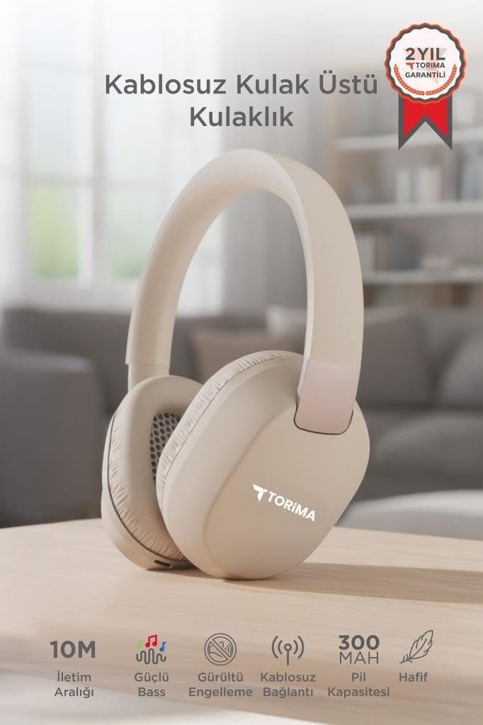 Bluetooth Kulaklık Kulak Üstü Kablosuz Kulaklık HD50 Bej