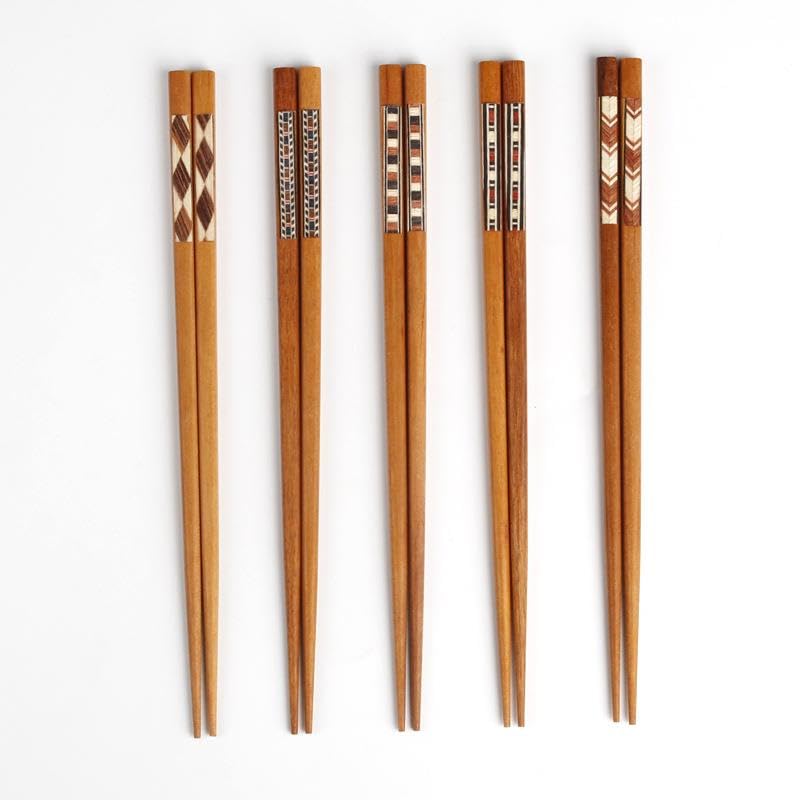Valkyrie 5 Çift Ahşap 22,5cm Yemek Çubuğu Seti Hediyelik Kutulu Japon Çin Kore Sushi Chopstick