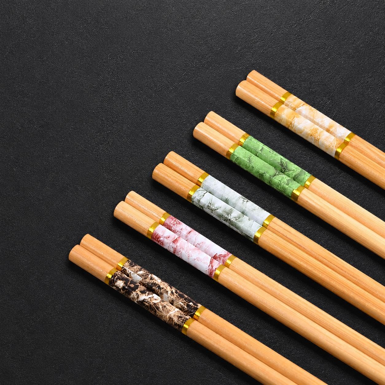 Valkyrie 5 Çift 24cm Bambu Desenli Yemek Çubuğu Seti Hediyelik Kutulu Japon Sushi Chopstick