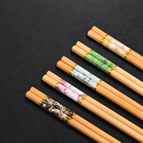 Valkyrie 5 Çift 24cm Bambu Desenli Yemek Çubuğu Seti Hediyelik Kutulu Japon Sushi Chopstick