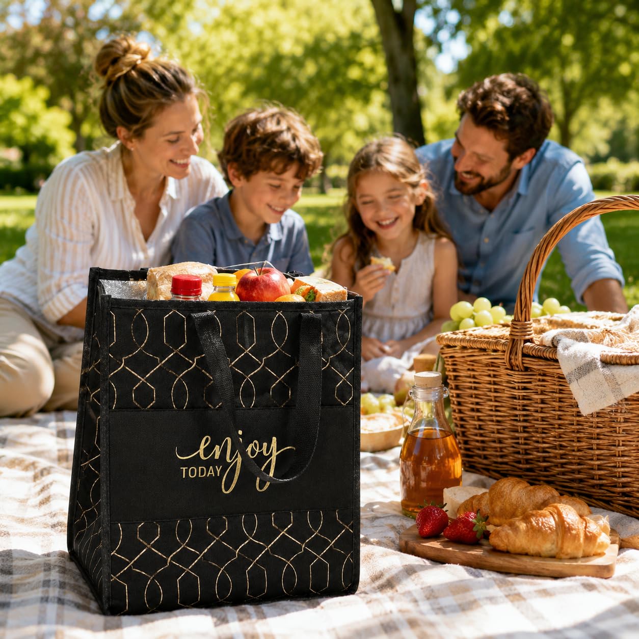 Orret Home Termoslu Piknik Çantası 30x20x40 cm, Isı Yalıtımlı Alüminyum Kaplamalı İç Yüzey, Keçe Dış Yüzey, Katlanabilir Termal Alışveriş Plaj Kamp Piknik Çantası Siyah