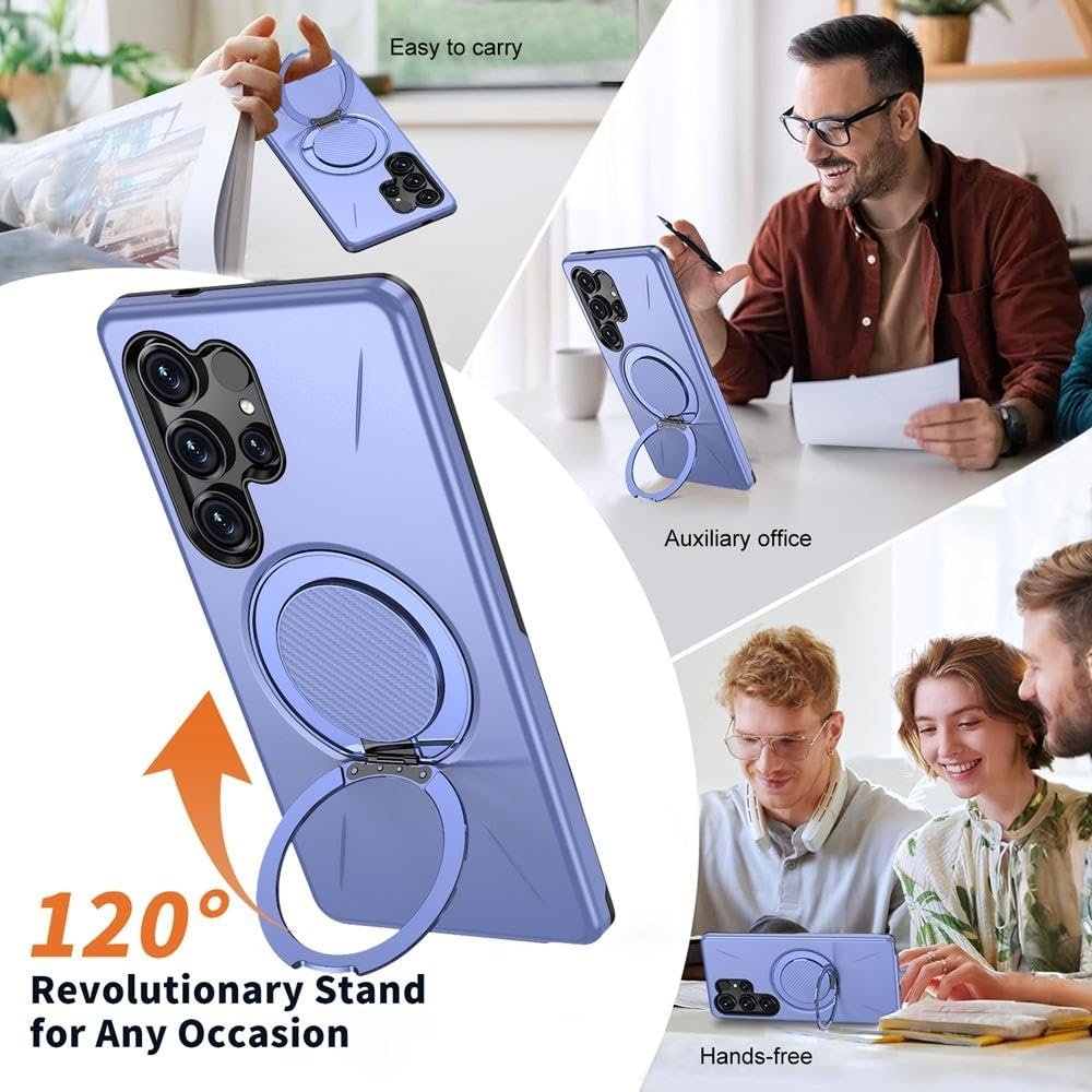 Rongep [Mag-Forge] Samsung Galaxy S26 Ultra için Kılıf 360° Dönebilen Standlı [MagSafe ile Uyumlu] S26 Ultra Koruyucu Güçlü Manyetikli PC+TPU Darbelere Dayanıklı Samsung S26 Ultra Kılıf (Mor)