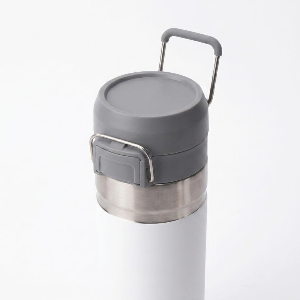 Deconox 500 ML (0,5 Litre) Kapasiteli Paslanmaz Çelik Termos Kupa - Entegre Ağızlıklı, Taşıma Kulplu Seyahat Matarası (BEYAZ)