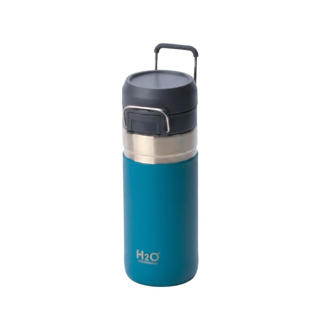 Deconox 500 ML (0,5 Litre) Kapasiteli Paslanmaz Çelik Termos Kupa - Entegre Ağızlıklı, Taşıma Kulplu Seyahat Matarası (MAVİ)