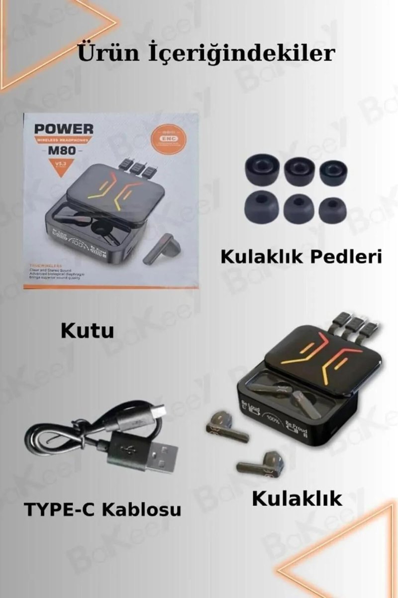 M80 Bluetooth Kulaklık, Powerbank Özellikli, Dijital Göstergeli, Siyah BBM80EARPOD