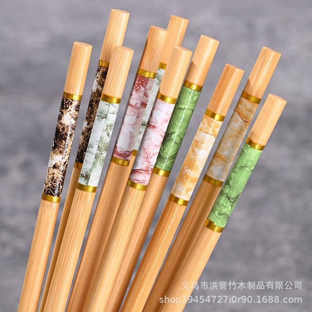 Valkyrie 10 Çift Mermer Desenli Bambu Yemek Çubuğu Seti 20 Adet Kaymaz Uçlu Kutulu Chopstick